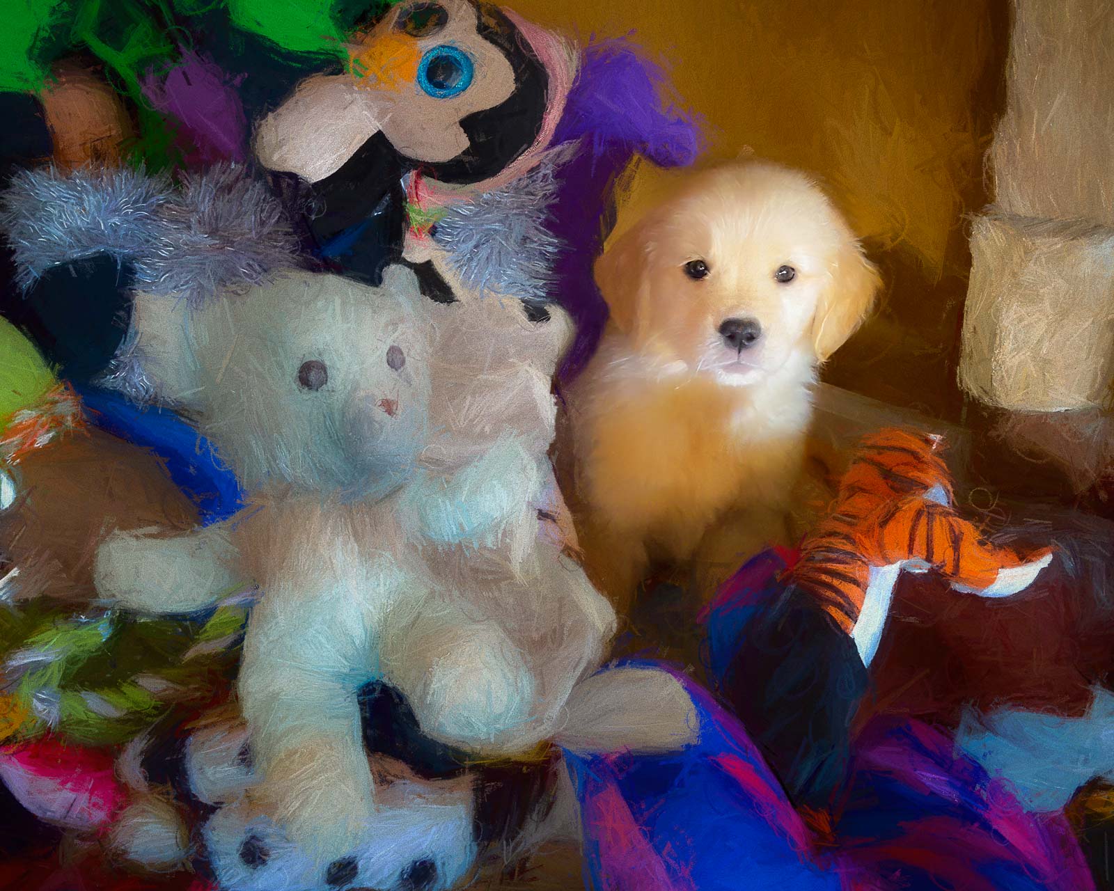 Golden Retriever puppy with her toys